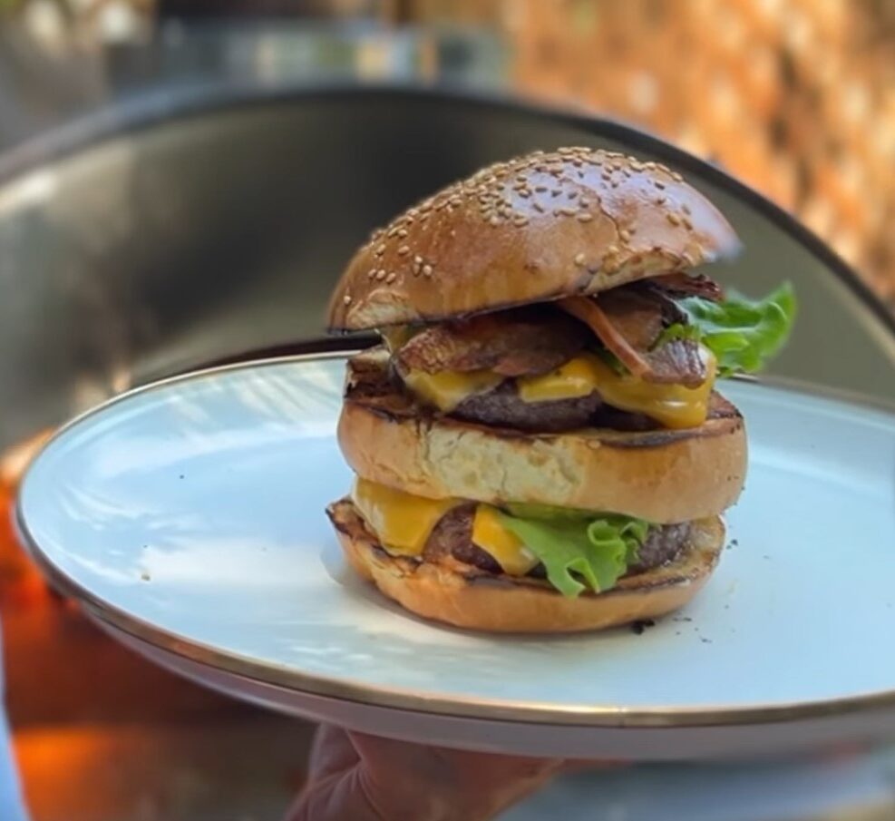 double burger with meat and cheese